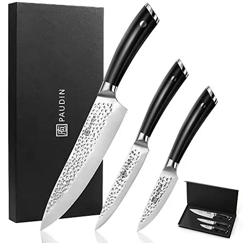 Produktbild: PAUDIN Messerset Küchenmesserset 3-tlg, Profi Messer Set aus Hochwertigem Edelstahl, Extra Scharfe Küchenmesser Set 20 cm, Hochwertige Chefmesser, Allzweckmesser und Schälmesser, ABS Griff