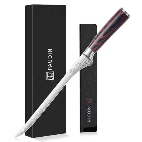 Produktbild: PAUDIN Schinkenmesser 25 cm, Professionelles Küchenmesser aus deutschrostfreiem Edelstahl 1.4116 - Präzisionsklinge für hauchdünne Scheiben, Scharf Tranchiermesser mit ergonomischer Holzgriff
