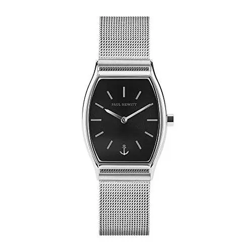 Produktbild: PAUL HEWITT Armbanduhr Damen Modern Edge Line Black Sunray - Edelstahl Damen Uhr (Silber), Damenuhr Edelstahlarmband in Silber, schwarzes Ziffernblatt