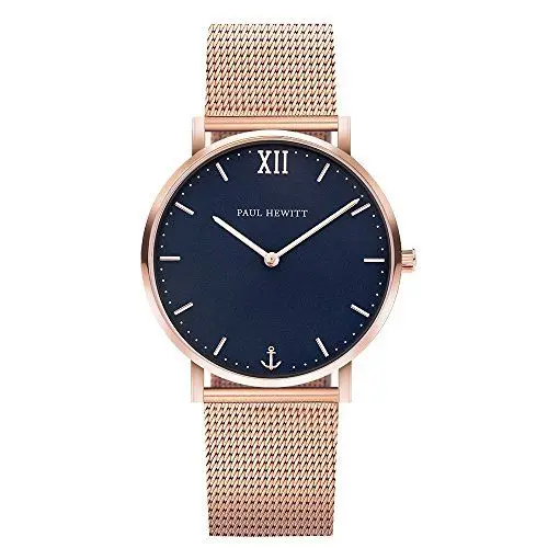 Produktbild: PAUL HEWITT Damenuhr Quarz Sailor Blue Lagoon – Roségold Gehäuse, Marineblaues Zifferblatt, Mesharmband, Elegant und Zeitlos, 36mm Gehäuse