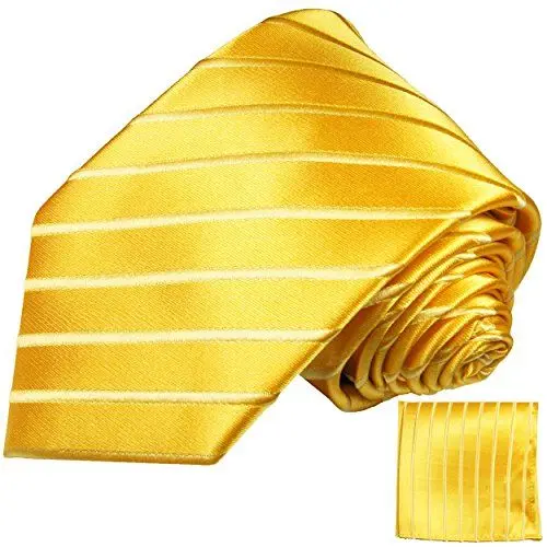 Produktbild: Paul Malone Gelb goldenes Krawatten Set 100% Seidenkrawatte + Einstecktuch