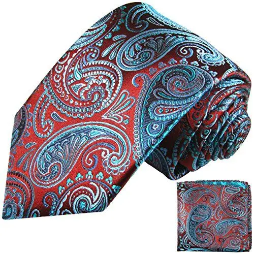 Produktbild: Paul Malone Krawatten Set 2tlg rot blaue paisley Seidenkrawatte (Normallänge 150cm)