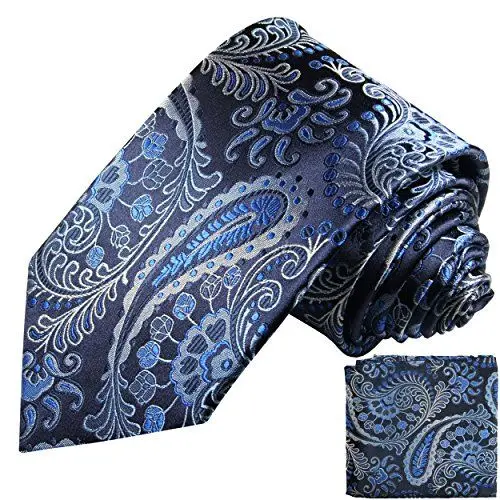 Produktbild: Paul Malone Seidenkrawatten Set 2tlg schmale 6cm Krawatte blau paisley + Einstecktuch (Normallange 150cm)