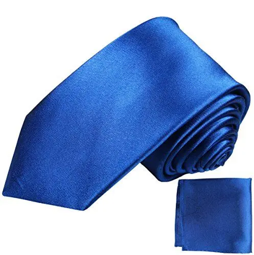 Produktbild: Paul Malone Seidenkrawatten Set 2tlg schmale 6cm Krawatte blau uni satin + Einstecktuch (Normallange 150cm)