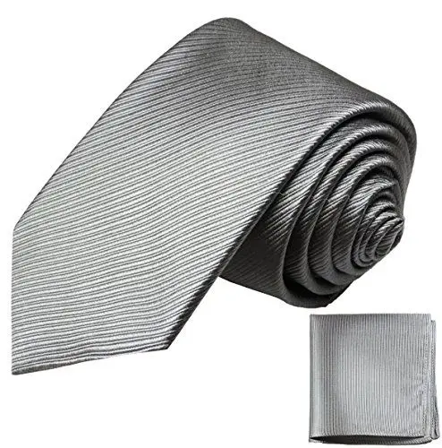 Produktbild: Paul Malone Seidenkrawatten Set 2tlg schmale 6cm Krawatte silber uni + Einstecktuch (Normallange 150cm)