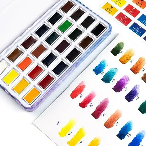 Produktbild: Paul Rubens Aquarellfarben Set, Caroline Aquarell 24 Farben Studenten Grade Feste Farben, ungiftige Farbe mit Einer blauen mentalen Box, Geeignet für, Künstler und Anfänger