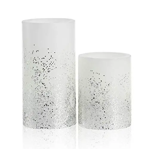 Produktbild: Pauleen 48008 Glowing Glitter Candle Wachskerze 2er Set Echtwachs LED Kerzen, warmweiß, flackernde Flamme Weiß Silber