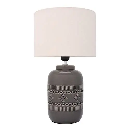 Produktbild: Pauleen 48224 Gleaming Beauty Tischleuchte max. 20 Watt handgefertigt Beige, Grau Nachttischlampe im Boho Look aus Stoff, Keramik E27