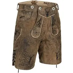Produktbild: PAULGOS Herren Trachten Lederhose HK5-ANTIK + Träger, Echtes Leder, Größe 48, Whiskybraun