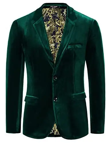 Produktbild: PaulJones Tweed Sakko Herren Regular Fit Anzugjacke Smoking Samt Glitzer Weihnachtsgrün XL