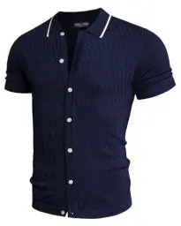 Produktbild: PaulJones Poloshirts für Herren Slim Fit Kurzarm Strick Polo Polohemd Herren Button Down Dunkelblau S