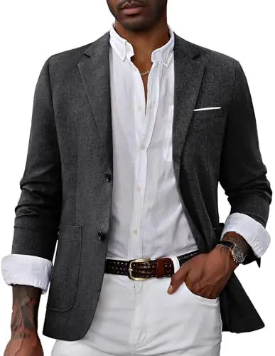 Produktbild: PaulJones Sakko Herren Sportlich 2 Knöpfe Blazer Business Anzugjacken mit Gekerbtem Revers Dunkelgrau XXL