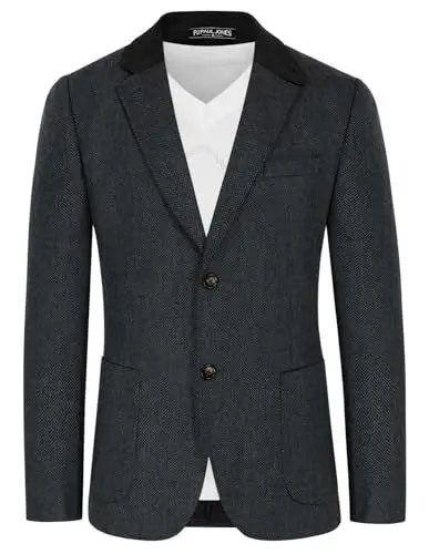 Produktbild: PaulJones Cord Sakko Herren Sportlich mit Reverskragen Winter Anzug Jackett Grau XXL