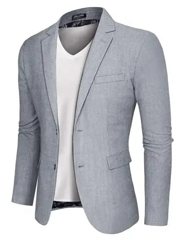 Produktbild: PaulJones Anzugjacken für Herren Sakko Leinen Blazer Modern Regular Fit Hellblau XL