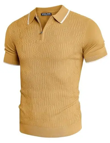 Produktbild: PaulJones Sommer Poloshirt Herren mit Reißverschluss Polohemden Herren Kurzarm Atmungsaktiv Gelb M