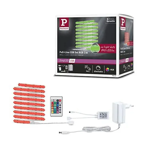 Produktbild: Paulmann 78864 SimpLED LED Strip Full-Line COB Komplettset 3m 22W 990lm 840LEDs/m RGB 24VA dimmbar Weiß Metall