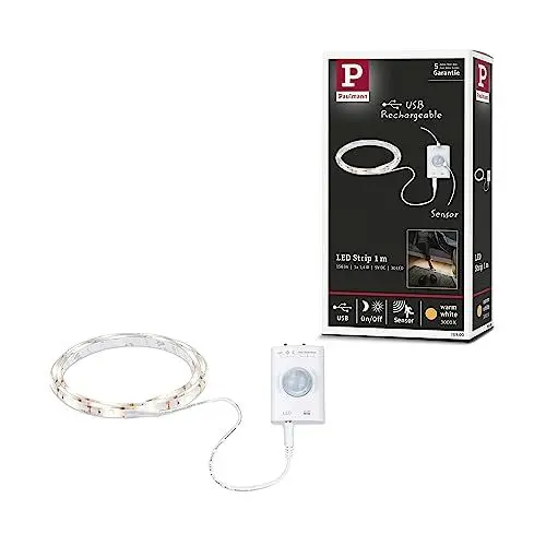 Produktbild: Paulmann 78900 LED Strip batteriebetrieben inkl. Bewegungsmelder und Dämmerungssensor 1m 1,4W 140lm/m 3000K Weiß Kunststoff