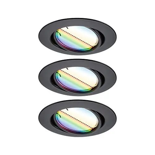 Produktbild: Paulmann 92468 LED Einbauleuchte Base Smart Home Zigbee Basisset schwenkbar rund 230V 3x4,9W 3x420lm dimmbar 90mm Schwarz matt Metall RGBW+