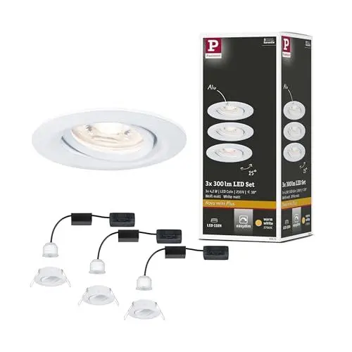 Produktbild: Paulmann 92971 Nova Mini Plus LED Einbauleuchte Coin Set rund schwenkbar, EasyDim dimmbar Weiß matt Aluminium Warmweiß 2700 K, Weiß Matt, 126 W, Schwenkbar (Ip23), 3 x 4,2 W