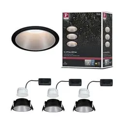 Produktbild: Paulmann Einbaustrahler Cole Coin, 3-Stufen Dimmbar, Ø 88mm, 3 x 6,5W, 460 lm, IP44 Spritzwasserschutz, 2700 Kelvin, Schwarz/Silber matt, Einbauleuchte