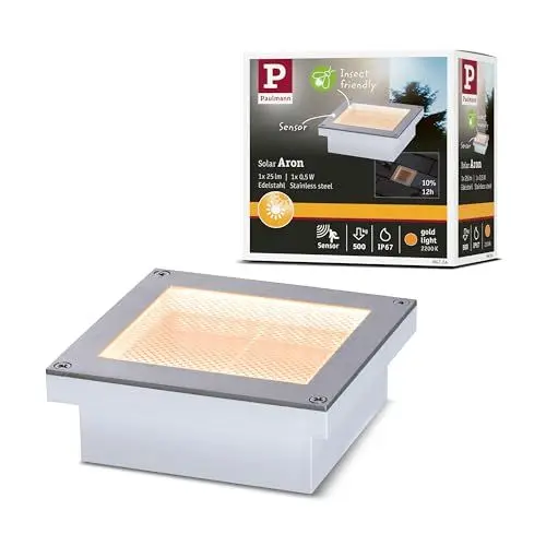 Produktbild: Paulmann 94724 LED Solar Bodeneinbauleuchte Aron Bewegungsmelder insektenfreundlich IP67 100x100mm 2200K 0,5W 25lm Weiß eckig Edelstahl, Kunststoff