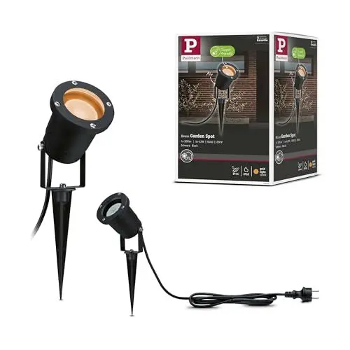 Produktbild: Paulmann 94731 LED Außenleuchte Gartenstrahler Goldlicht insektenfreundlich IP65 rund 92mm 2200K 4,3W 320lm 230V Schwarz Metall Goldlicht GU10 rund