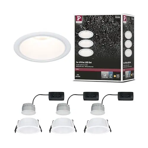Produktbild: Paulmann 94870 LED Einbauleuchte 3-Step-Dim Cole Basisset 3er-Set IP44 rund 88mm Coin 3x6W 3x470lm 230V 2700K Weiß