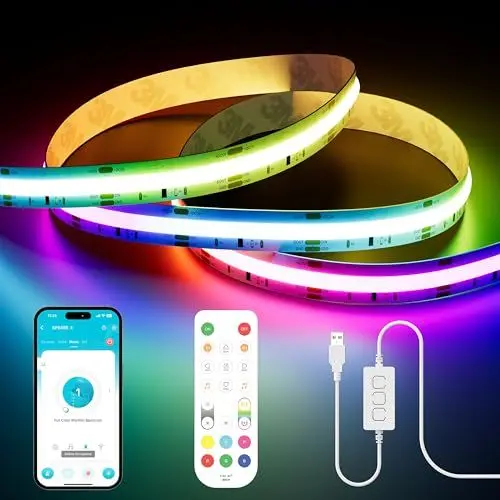 Produktbild: PAUTIX USB RGB Smart IC COB LED Streifen 3m 5V,1800LEDs Pixel Adressierbares Farbwechselnde RGB LED Band,Funktioniert für Alexa/Google Assistant,RF Fernbedienung für TV Weihnachtsfeier DIY Dekoration