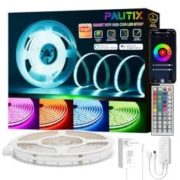 Produktbild: PAUTIX WIFI RGB COB LED Streifen Licht 10M,Mehrfarbig Dimmbares LED Strip Light 24V,Funktioniert mit Alexa/Google Assistant/Tuya Farbe Wechselndes LED Band für Spielzimmer,Party DIY Dekoration