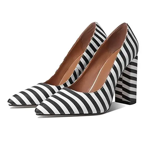 Produktbild: PAUVADAY Chunky Heels Pumps für Frauen Closed Pointed Toe High Heel Ohne Verschluss Block Heels Dress Buro Schuhe für Frauen Zebra Size 39