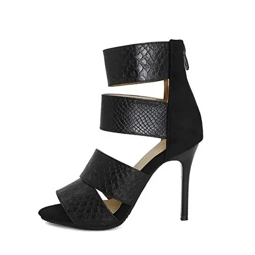 Produktbild: PAUVAODY Damens Stiletto High Heel Gladiator Stiefeletten Sexy Peep Toe Zipper Dress Pumps Caged Bootie Slingback Stiletto Dress Sandalen Black Size 33
