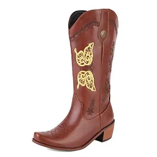 Produktbild: PAUVAODY Mode Cowgirl Stiefel für Frauen Ankle High Block Heels Pull on Kurze Stiefel Mode Hochzeit Schuhe Animal Print Brown Size 40
