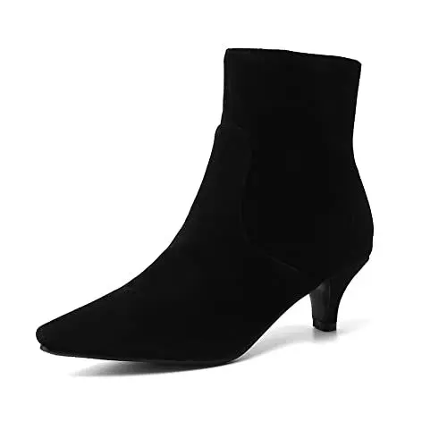 Produktbild: PAUVAODY Mode Kitten Heel Kn?chel Stiefel für Frauen Pointed Toe Zipper Buro Stiefel Animal Print Party Kn?chel Stiefel Leopard Black Size 48