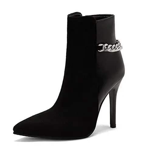 Produktbild: PAUVAODY Stiletto Kn?chel Stiefel für Frauen Zipper Pointed Toe Dress Stiefeletten Party Heels Kurze Stiefel Animal Print Black Size 45