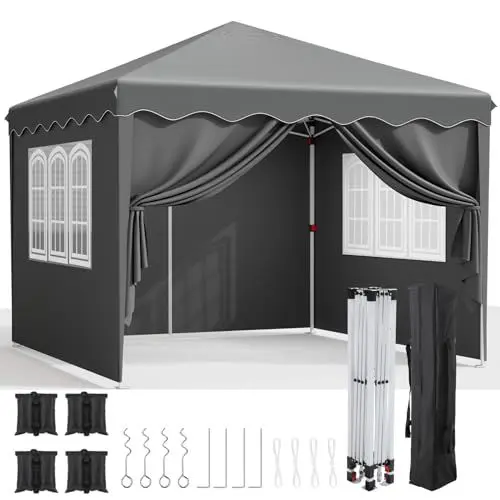 Produktbild: Pavillon 3x3, Faltpavillon Wasserdicht Stabil Winterfest mit 420D Oxford,UV Schutz 50+,Faltpavillon 3x3 mit 4 Seitenteilen,Gartenpavillon Höhenverstellbar, Faltbare Pavillon Zelt für Camping,Grau