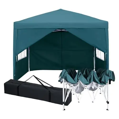 Produktbild: Pavillon 3x3m，Faltpavillon，Winterfest Wasserdicht Gartenpavillon mit 4 Seitenteilen、Tragtasche，Höhenverstellbar,UV Schutz 50+,Stabil,Metallrahmen,Partyzelt,Gartenzelt für Festival Camping Garten,Grün