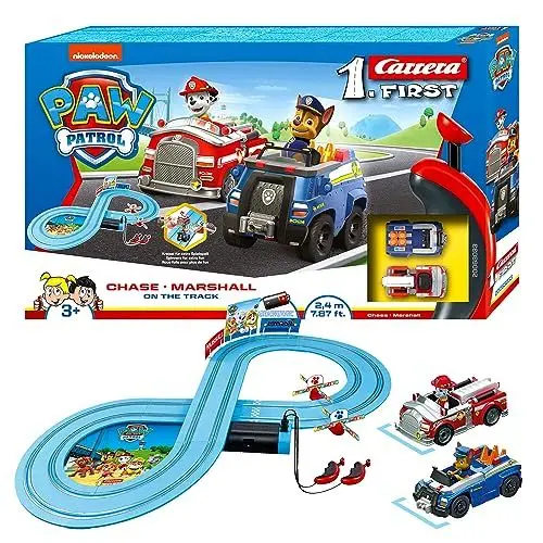 Produktbild: PAW Patrol Carrera First Rennbahnset | Chase & Marshall | 2,4m Strecke | Kreisel für extra Spielpaß | Ab 3 Jahren | Batteriebetrieben