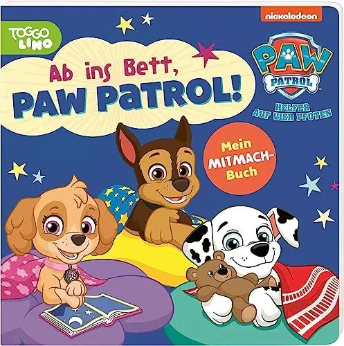Produktbild: PAW Patrol Pappbilderbuch: Ab ins Bett, PAW Patrol!: Interaktive Gutenachtgeschichte für Kinder ab 3 Jahren | Mit Marshall, Rubble, Chase, Rocky und Skye