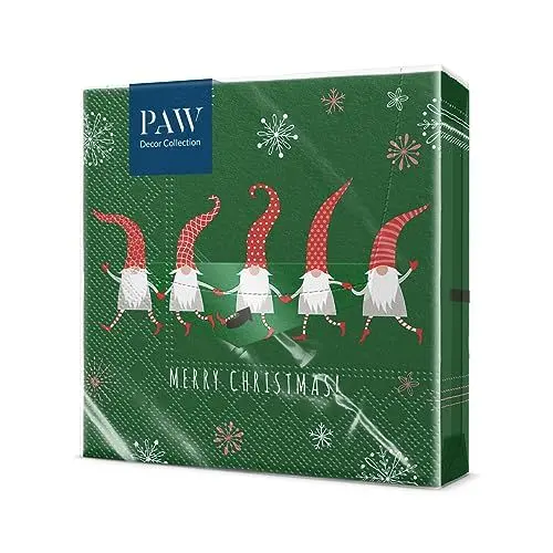 Produktbild: PAW - Servietten 3-lagig (33 x 33 cm) I 20 Stück I Papierservietten Bunt Perfekt für den Weihnachtstisch I Servietten - Weihnachten, Winter, Sterne, Zwerge I Friendly Gnomes
