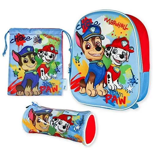 Produktbild: Paw Patrol Kindergartenrucksack Jungen 3D, Turnbeutel und Stiftebox Schulrucksack Jungen und Mädchen, Rucksack Kinder, Rucksack Kindergarten Set, Kinderrucksack Kita Kleinkind Schulanfang