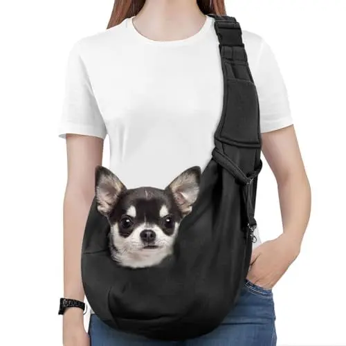 Produktbild: Pawaboo Hundetragetasche Welpen, Tragbare Transporttasche für Hunde Bis zu 12 lbs, Tragetuch Hund Katzen Verstellbar, Outdoor Tragetuch Haustiere Umhängetasche für Klein Hund Katze, Schwarz