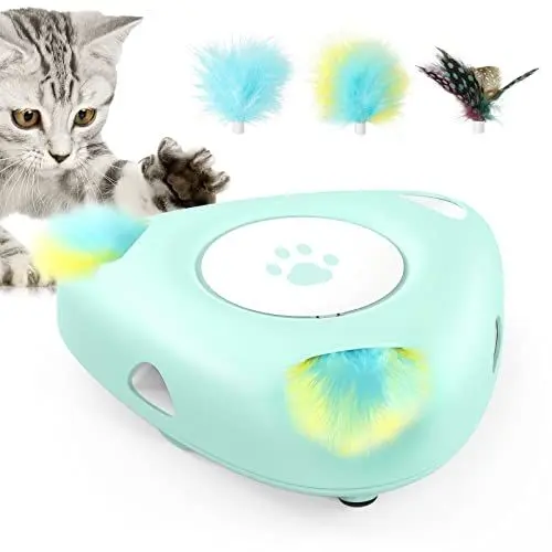Produktbild: Pawaboo Interaktiv Katzenspielzeug, Elektronisches Federspielzeug mit 3 Austauschbaren Federn Automatisches Spielzeug Intelligenzspielzeug für Innenbereich Katzen Haustiere, Blauer See