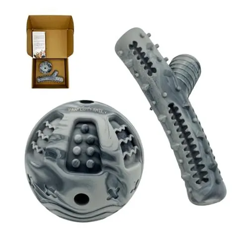 Produktbild: Pawfect Family® interaktives Naturkautschuk Leckerli Spielzeug Set für Hunde – Interaktiver Ball & Kauholz