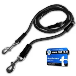 Produktbild: pawhero® Hundeleine verstellbar für große & mittelgroße Hunde | 2,5 Meter | 5-Fach Längenverstellbar | Nylon Führleine & Umhängeleine | Runde Doppelleine mit 2 Karabiner | Schwarz