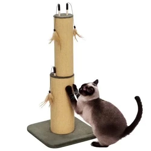 Produktbild: PawHut 2-in-1 Kratzstamm, 78cm Kratzsäule, Jute-Katzenkratzbaum mit Feder, Kratzbaum für Katzen, Katzen Kratzmöbel, Indoor, Braun