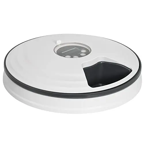 Produktbild: PawHut Futterautomat mit 6 Fächern für Katzen Hunde Haustiere automatisch 4 Mahlzeiten programmierbarer Futterspender mit LED-Display Timer Weiß+Grau Ø30,5 x 7,2H cm