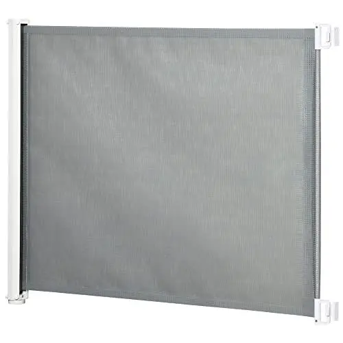 Produktbild: PawHut Hunde Türschutzgitter Treppenschutzgitter Treppenschutz Sicherheitstrennwand Trennwand Türschutz Treppenschutzgitter ausziehbar treppenschutzrollo Rollo Einrollbar PVC Grau 115 x 82,5 cm