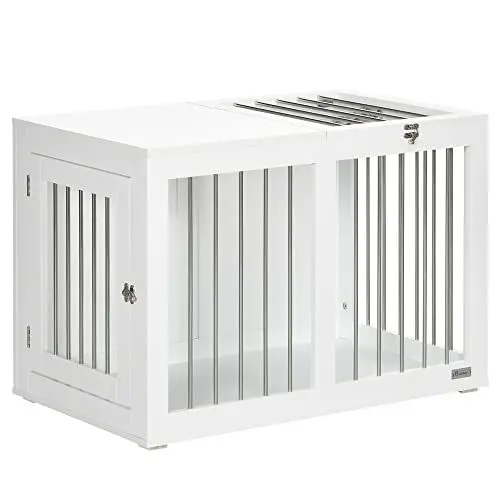 Produktbild: PawHut Hundekäfig für Zuhause, Hundehütte, Haustierkäfig für mittelgroße Hunde, Hundebox mit Türen, Hundehaus, Transportkäfig, Weiß, 80 x 50 x 56,5 cm