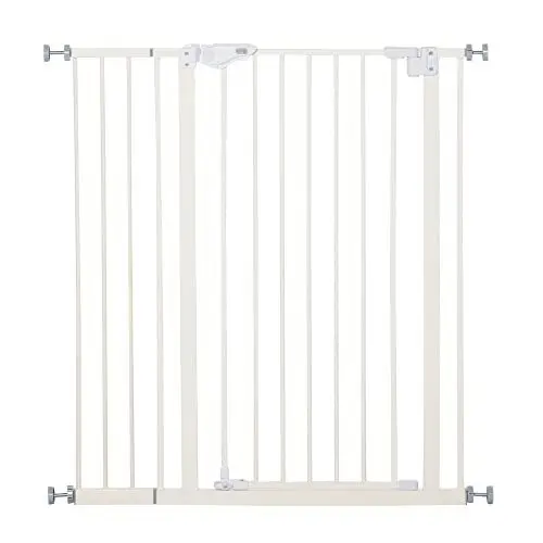 Produktbild: PawHut Türschutzgitter extra hoch Treppenschutzgitter 97,5 x 104,1 cm Hundegitter ohne Bohren mit Verlängerung Absperrgitter mit Doppelter Verschluss für Haustier Auto-Close Metall Weiß