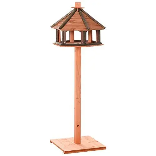 Produktbild: PawHut Vogelhaus hölzerner Vogelvilla Futterhaus Vogelständer Vogel-Tischvogelhaus Spielstand mit wasserfestem Dach für den Aussenbereich Natur Ø52 x 130H cm